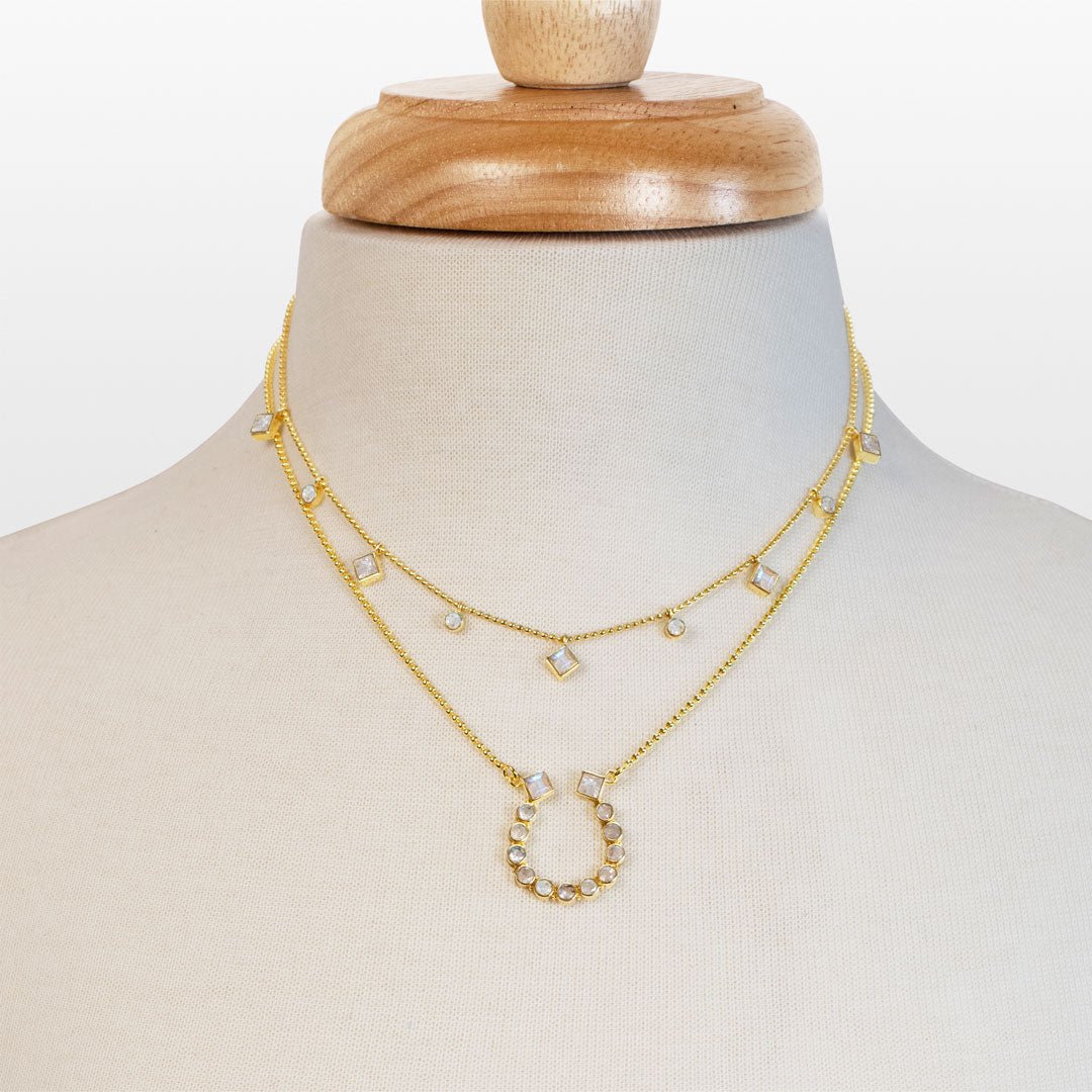Keepsake - Moonstone Equestrian Horseshoe Necklace in Gold