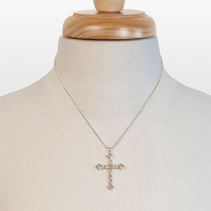 Keepsake - Moonstone Cross Necklace in Silver