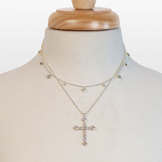 Keepsake - Moonstone Cross Necklace in Silver