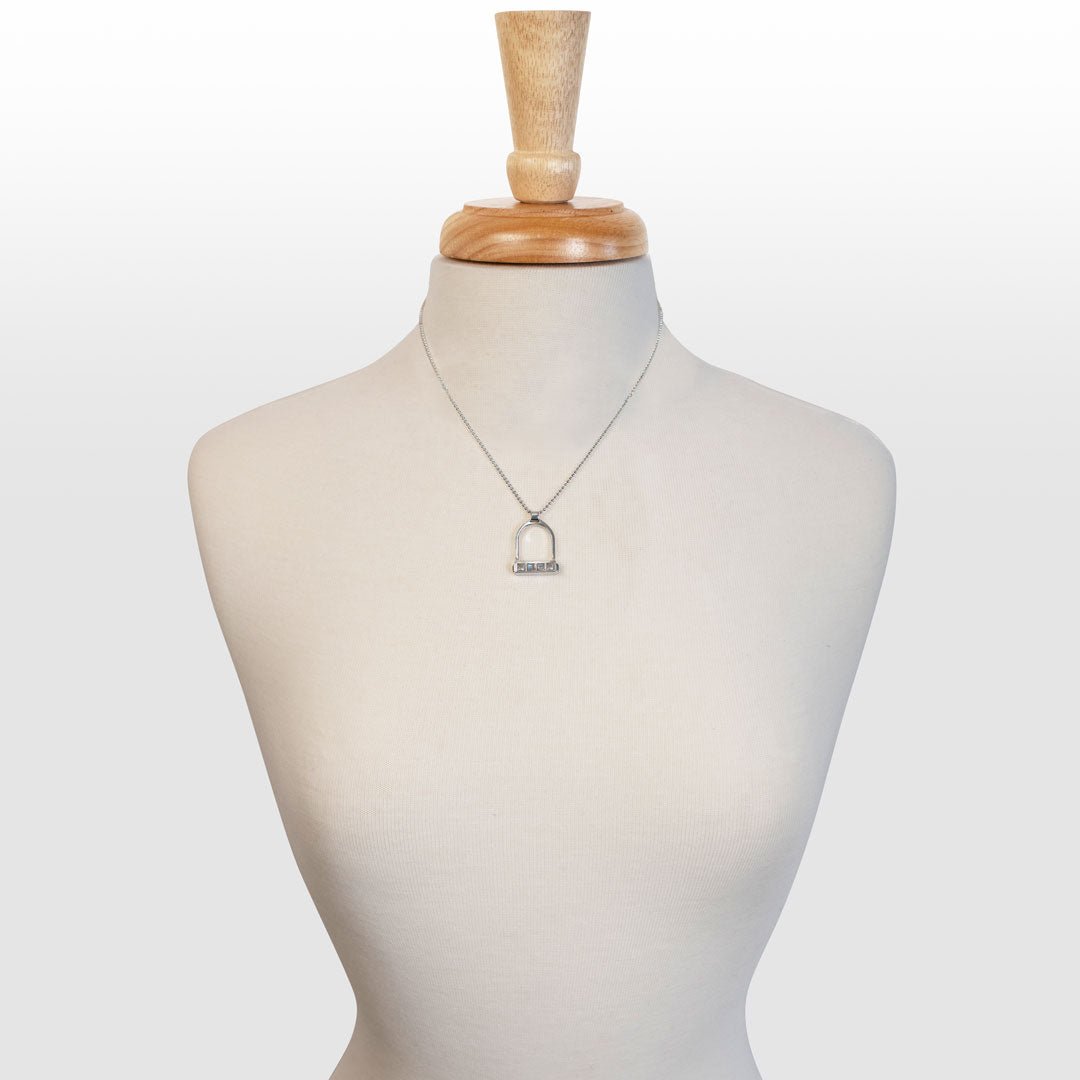 Keepsake - Moonstone Equestrian Riding Stirrup Necklace in Silver