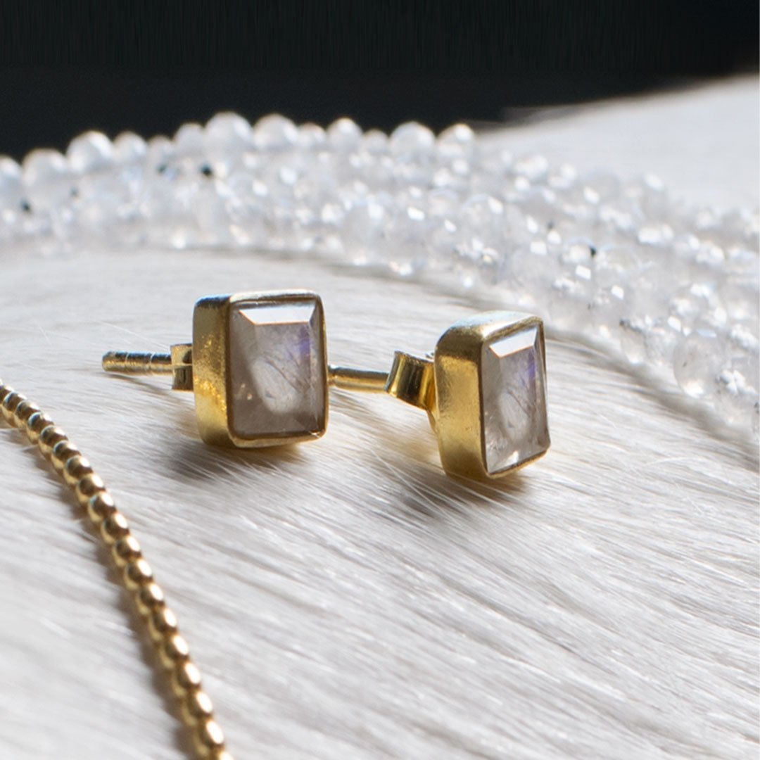 Keepsake - Facet Cut Moonstone and Sterling Silver Stud Earring