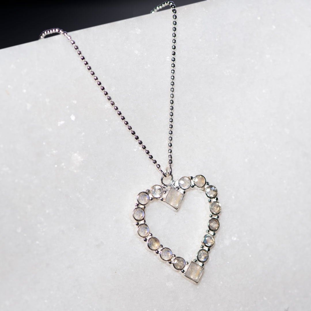 Keepsake - Moonstone Heart Necklace in Silver