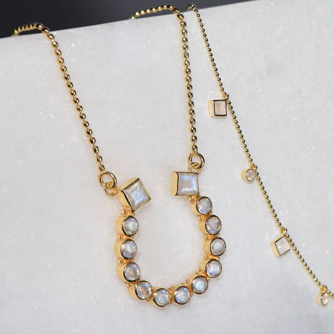 Keepsake - Moonstone Equestrian Horseshoe Necklace in Gold
