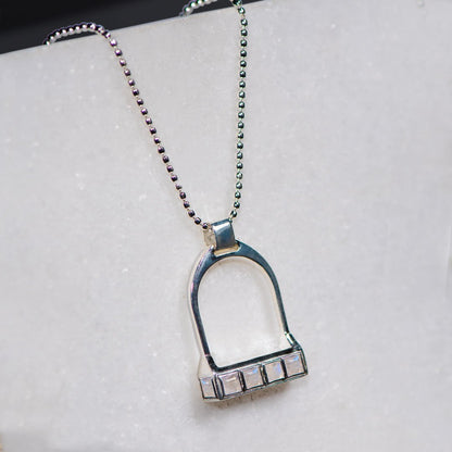Keepsake - Moonstone Equestrian Riding Stirrup Necklace in Silver