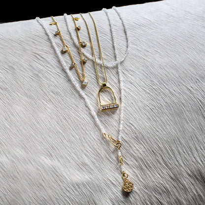 Keepsake - Moonstone Equestrian Riding Stirrup Necklace in Silver