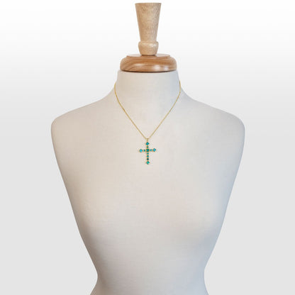 Keepsake - Turquoise Cross Necklace in Gold