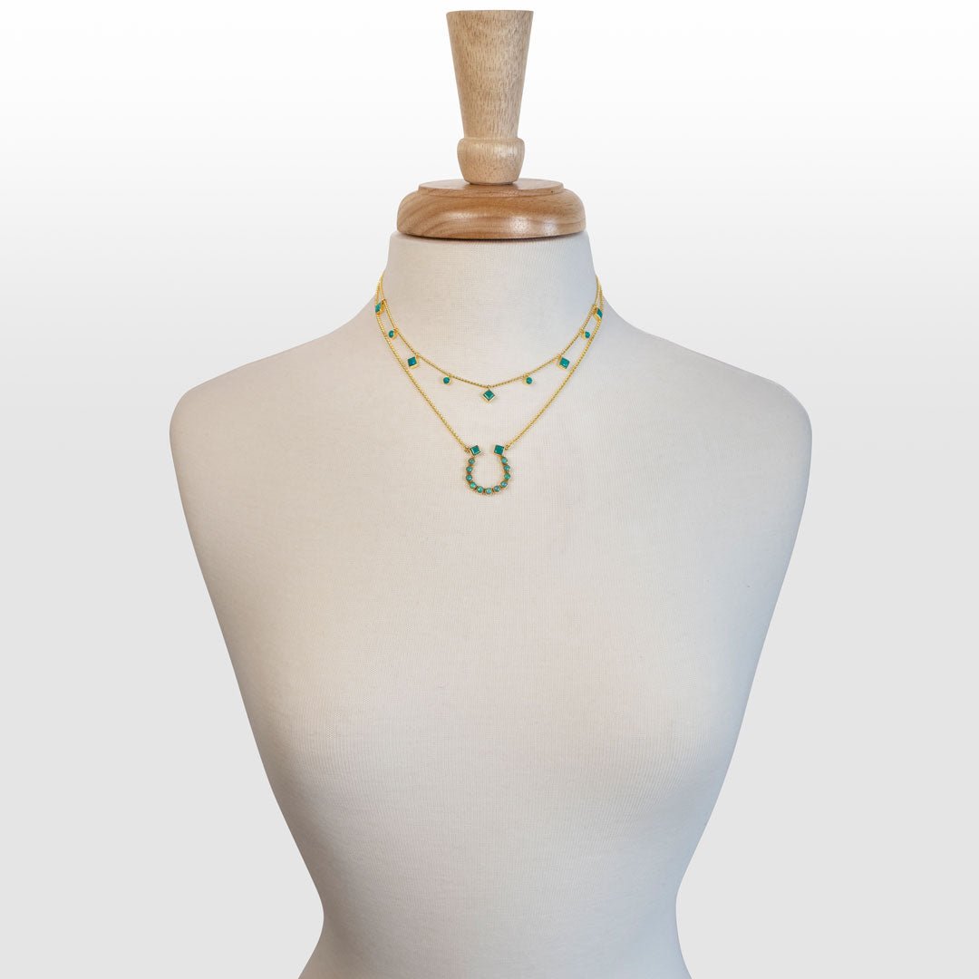 Keepsake - Turquoise Equestrian Horseshoe Necklace in Gold