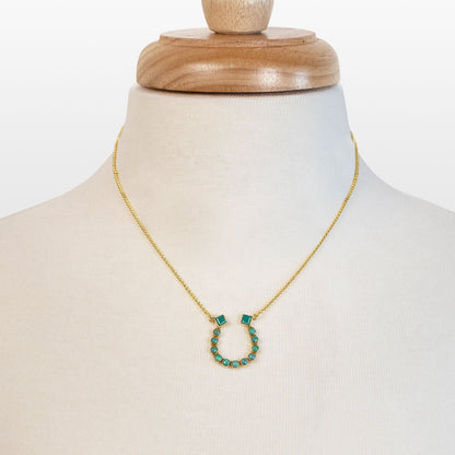 Keepsake - Turquoise Equestrian Horseshoe Necklace in Gold