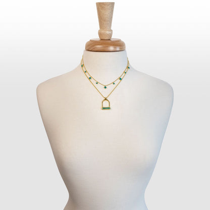 Keepsake - Turquoise Equestrian Riding Stirrup Necklace in Gold