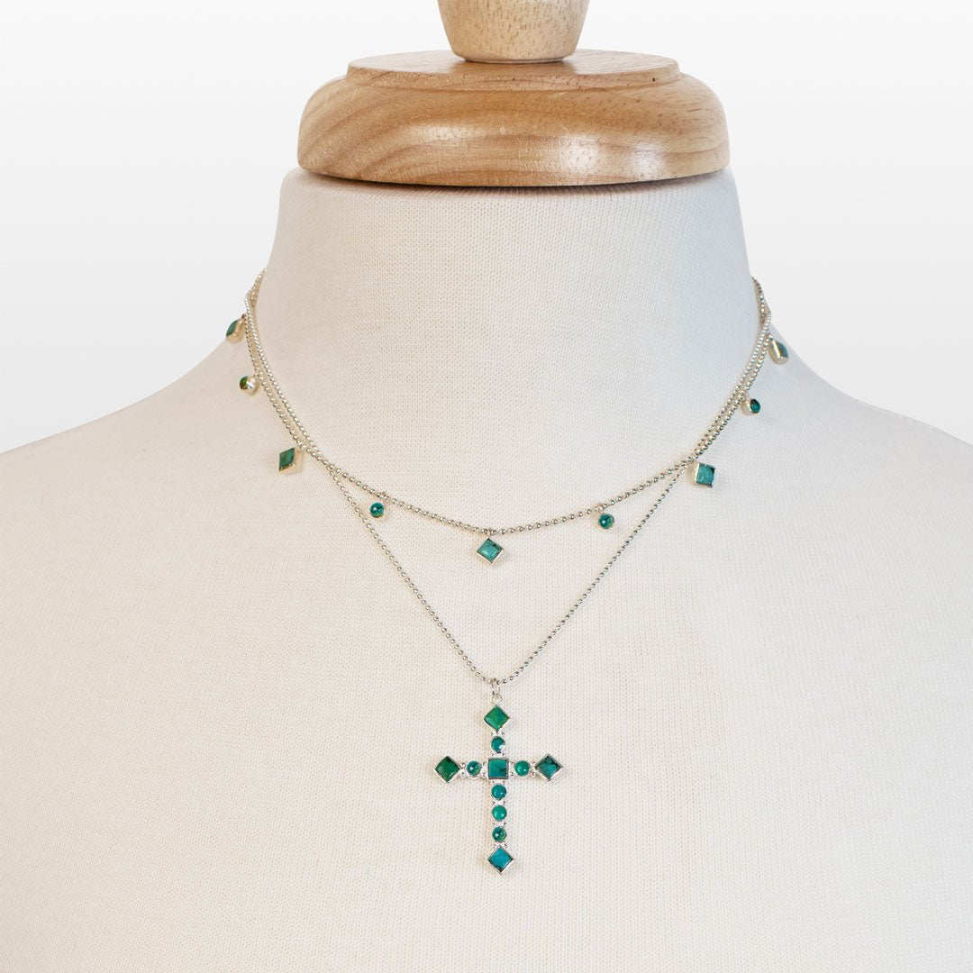 Keepsake - Turquoise Cross Necklace in Silver