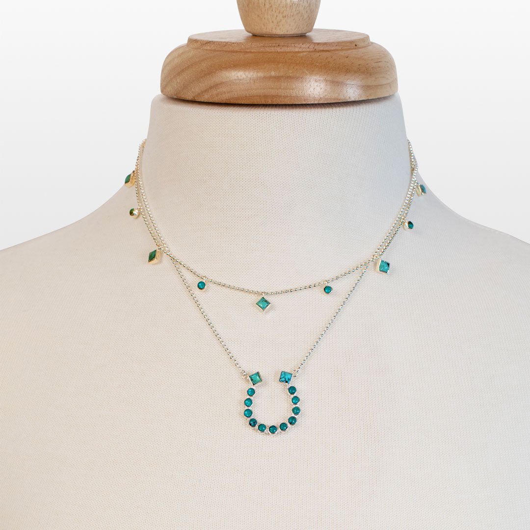 Keepsake - Turquoise Equestrian Horseshoe Necklace in Silver