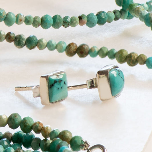 Keepsake -  Square Cut Turquoise stud Earring In Sterling Silver