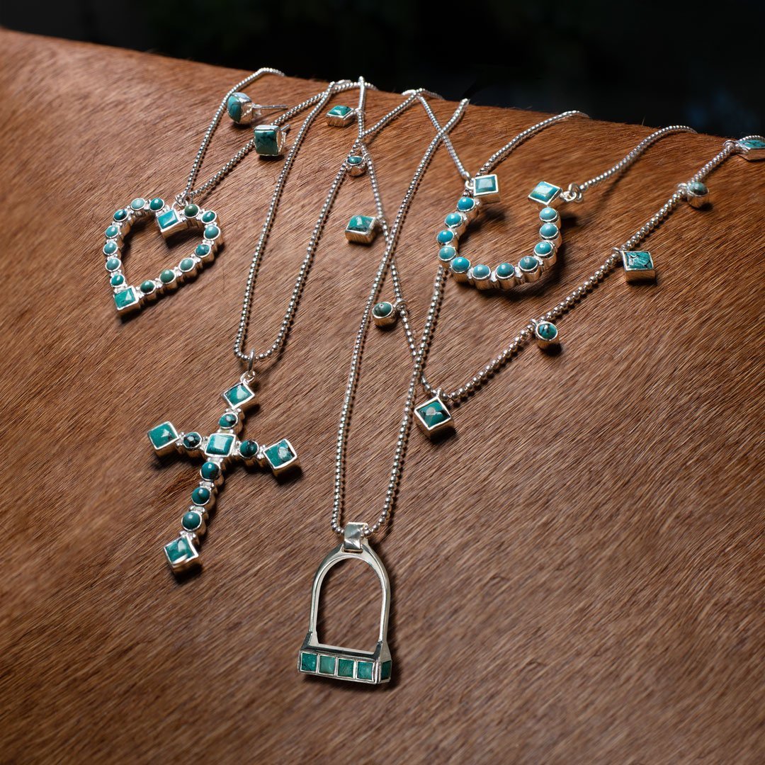 Keepsake - Turquoise Equestrian Riding Stirrup Necklace in Silver