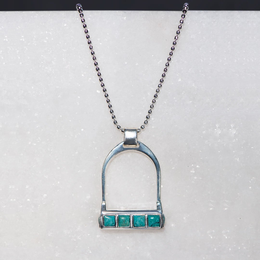 Keepsake - Turquoise Equestrian Riding Stirrup Necklace in Silver