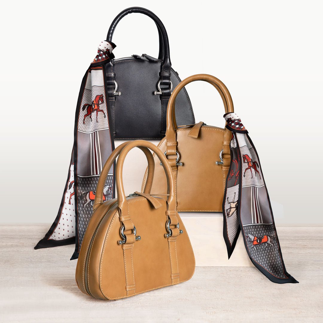Kella - Horse Bit Vanity Luxury Leather handbag in Caramel