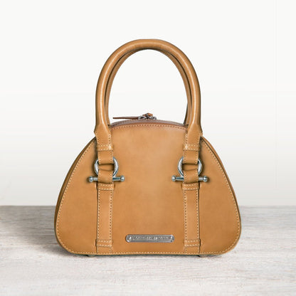 Kella - Horse Bit Vanity Luxury Leather handbag in Caramel