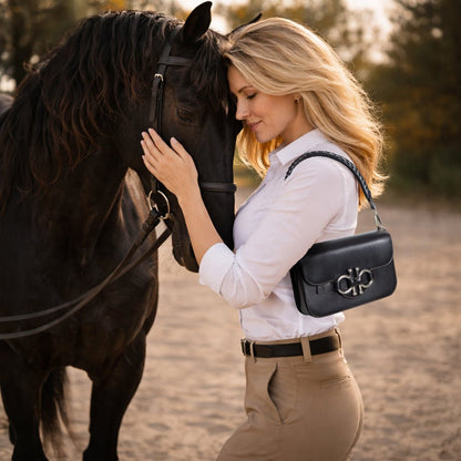 Lana - Horse Bit Crossbody Luxury Leather Bag in Black