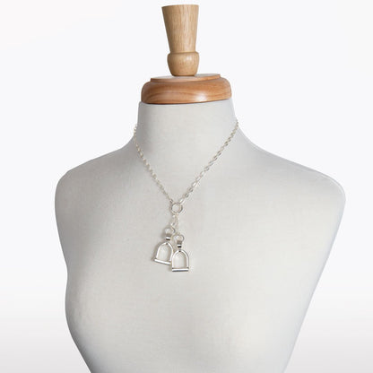 Langley - Equestrian Double Riding Stirrup Necklace in Silver