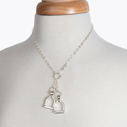 Langley - Equestrian Double Riding Stirrup Necklace in Silver
