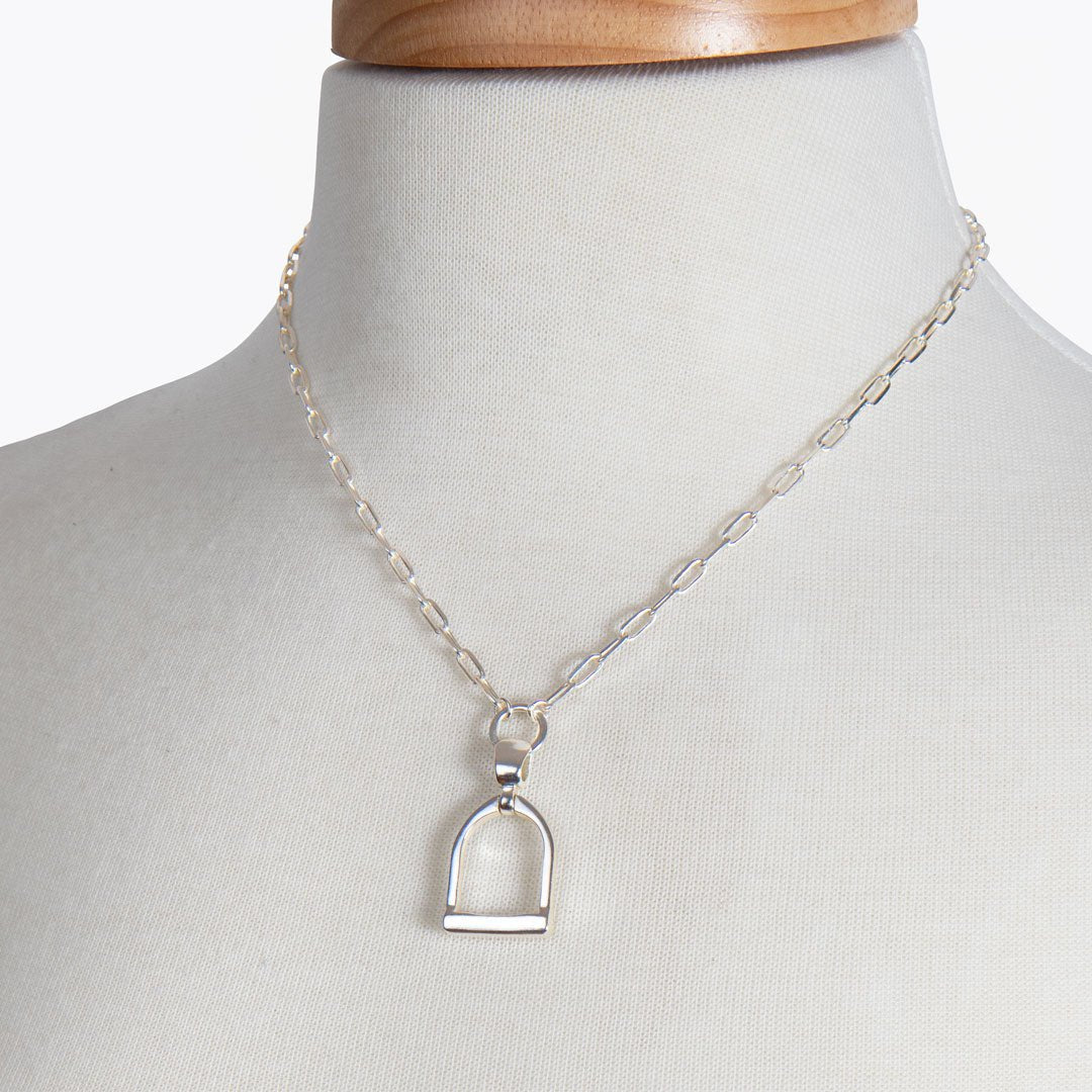 Langley - Equestrian Riding Stirrup Necklace in Silver