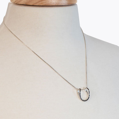 Levade -Black Moissanite Horseshoe Equestrian Necklace in Silver