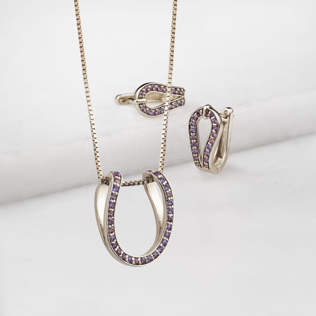 Levade -Violet Moissanite Horseshoe Equestrian Necklace in Silver