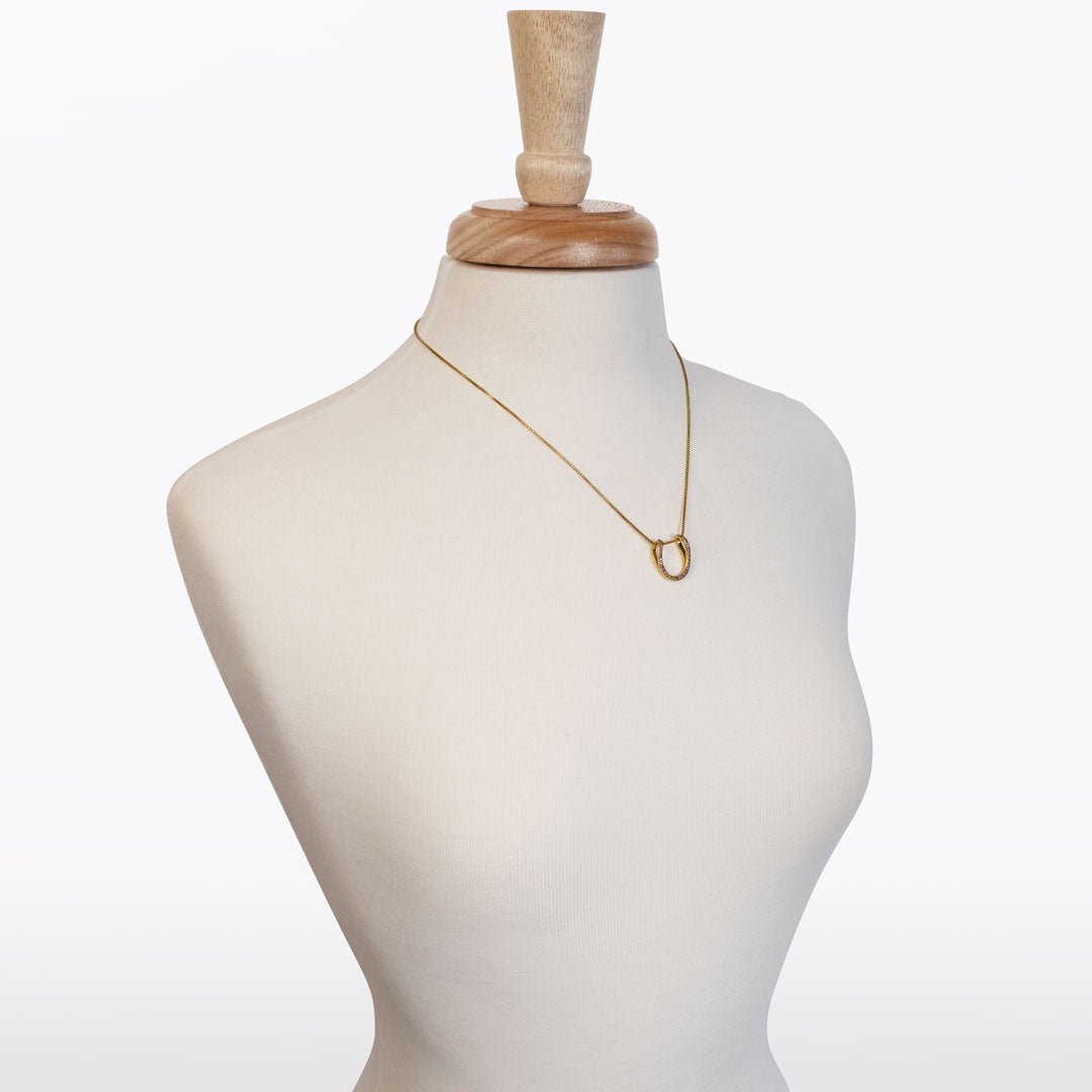 Levade -Violet Moissanite Horseshoe Equestrian Necklace in Gold