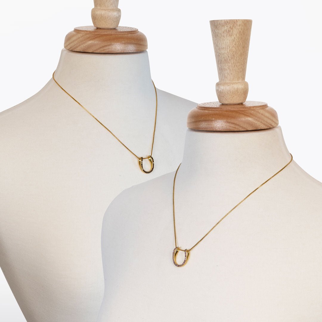 Levade -Violet Moissanite Horseshoe Equestrian Necklace in Gold