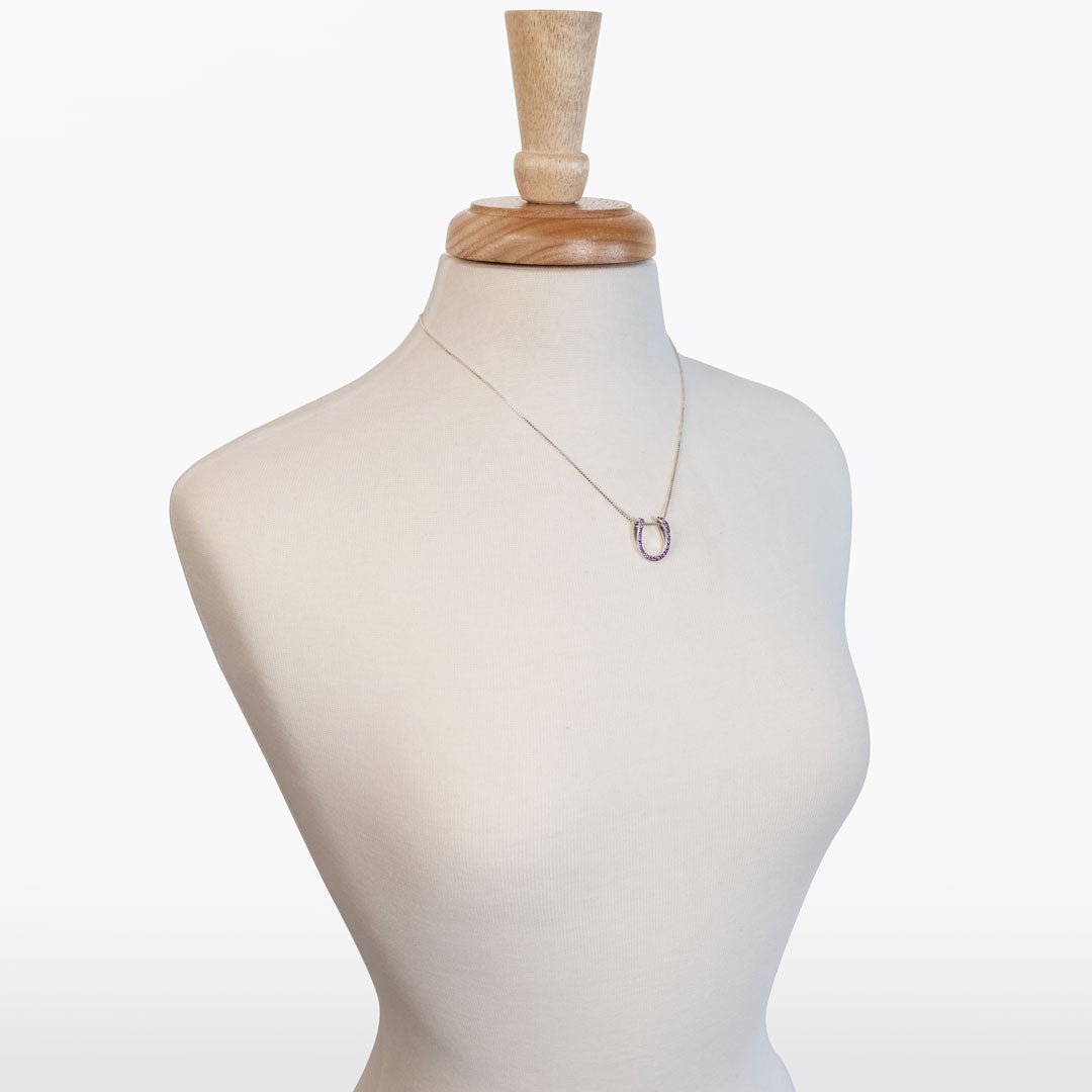 Levade -Violet Moissanite Horseshoe Equestrian Necklace in Silver