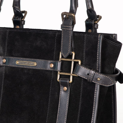 Paddock -  Halter Tote Luxury Leather Handbag in Black on Black