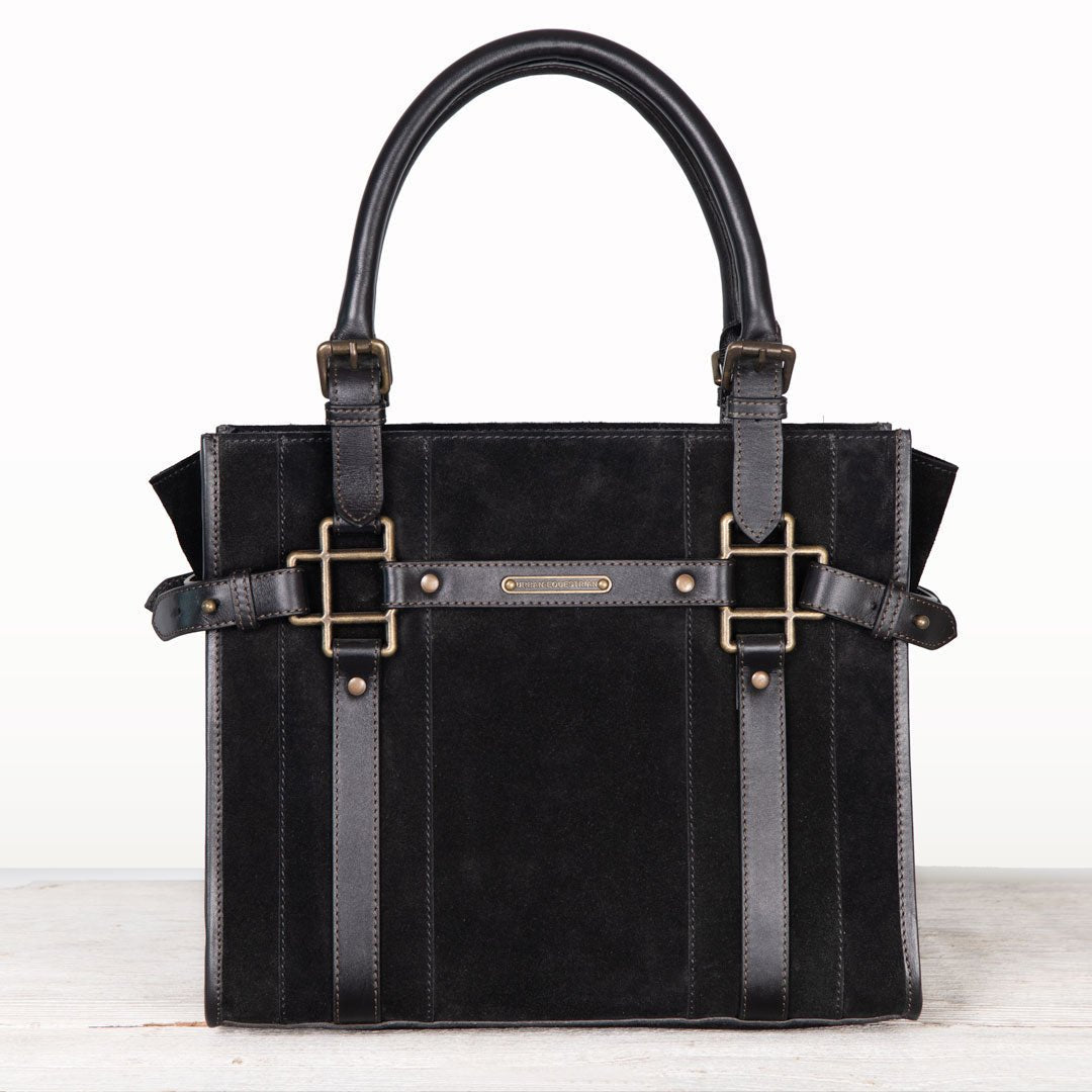 Paddock -  Halter Tote Luxury Leather Handbag in Black on Black
