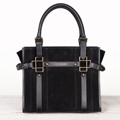 Paddock -  Halter Tote Luxury Leather Handbag in Black on Black