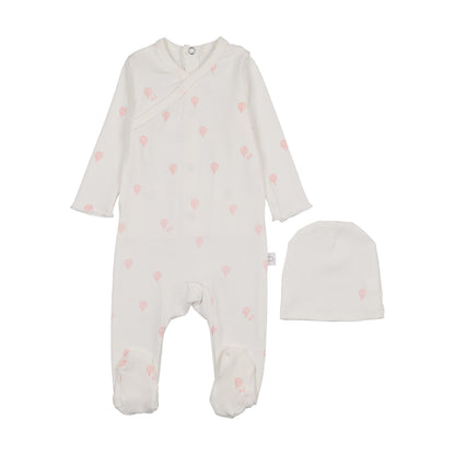 Hot Air Balloon Printed Footie- White/Pink