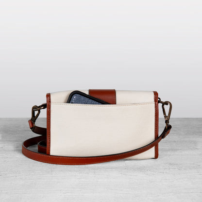 Dalton - Horse Bit Crossbody Luxury Leather Handbag in Cognac on Ivory