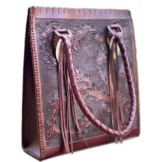 Hand-Tooled Leather Hobo Bag, "CORREAS SPIGAS" by ALLE