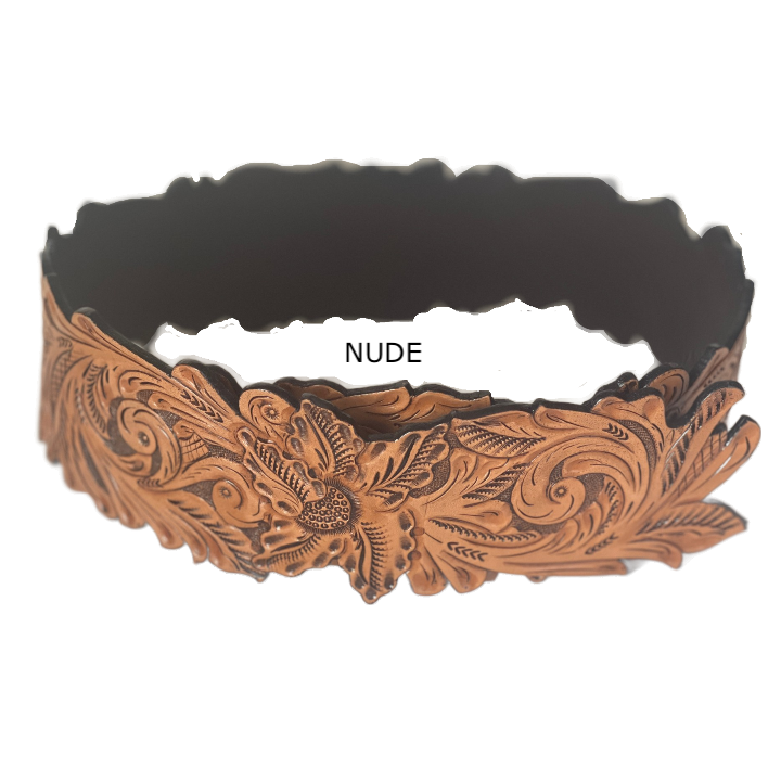 Hand-Tooled Leather Belt “Lauren” – Western Cowgirl Belt, Floral Design, Multiple Colors