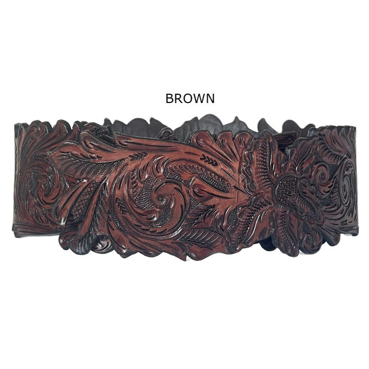 Hand-Tooled Leather Belt “Lauren” – Western Cowgirl Belt, Floral Design, Multiple Colors