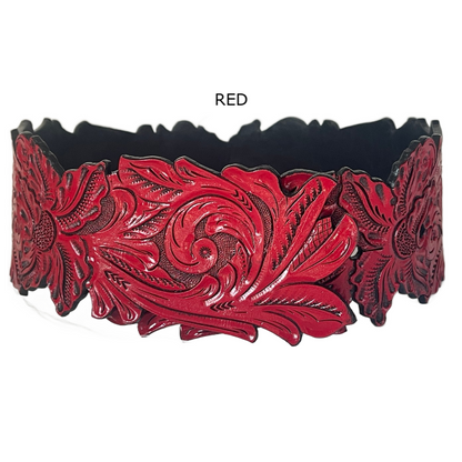 Hand-Tooled Leather Belt “Lauren” – Western Cowgirl Belt, Floral Design, Multiple Colors