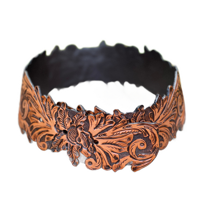 Hand-Tooled Leather Belt “Lauren” – Western Cowgirl Belt, Floral Design, Multiple Colors
