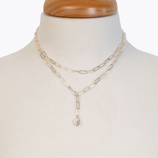 Roxy - Paperclip Chain w/ Horseshoe Coin - Large Link in Silver
