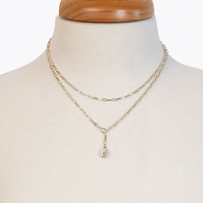Roxy - Paperclip Chain w/ Horseshoe Coin - Petite Link in Silver