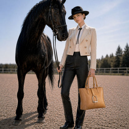 Signature - Riding Stirrup Tote Luxury Leather Handbag in Caramel