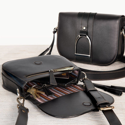 Signature Stirrup - Riding Stirrup Crossbody Luxury Leather Handbag in Black