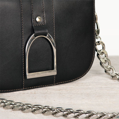 Signature Stirrup - Riding Stirrup Crossbody Luxury Leather Handbag in Black