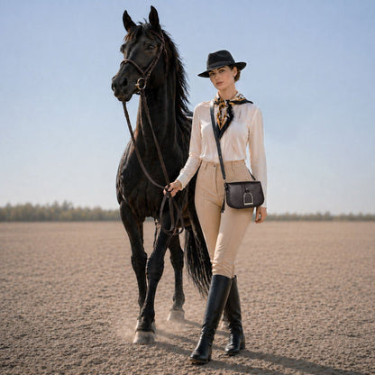 Signature Stirrup - Riding Stirrup Crossbody Luxury Leather Handbag in Black