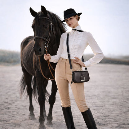 Signature Stirrup - Riding Stirrup Crossbody Luxury Leather Handbag in Black