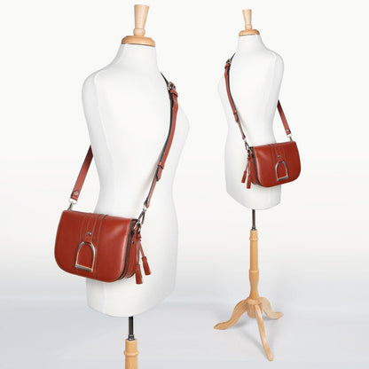 Signature Stirrup - Riding Stirrup Crossbody Luxury Leather Handbag in Cognac