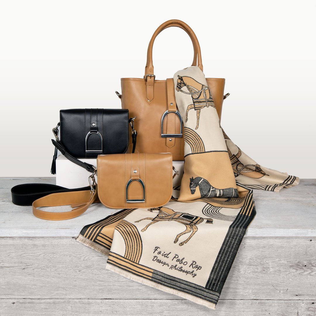 Signature - Riding Stirrup Tote Luxury Leather Handbag in Black