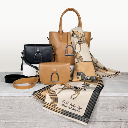 Signature - Riding Stirrup Tote Luxury Leather Handbag in Black