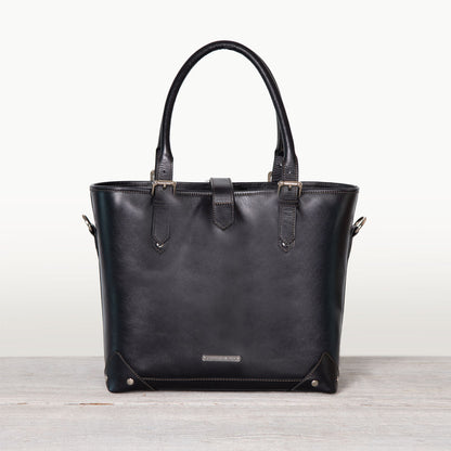 Signature - Riding Stirrup Tote Luxury Leather Handbag in Black